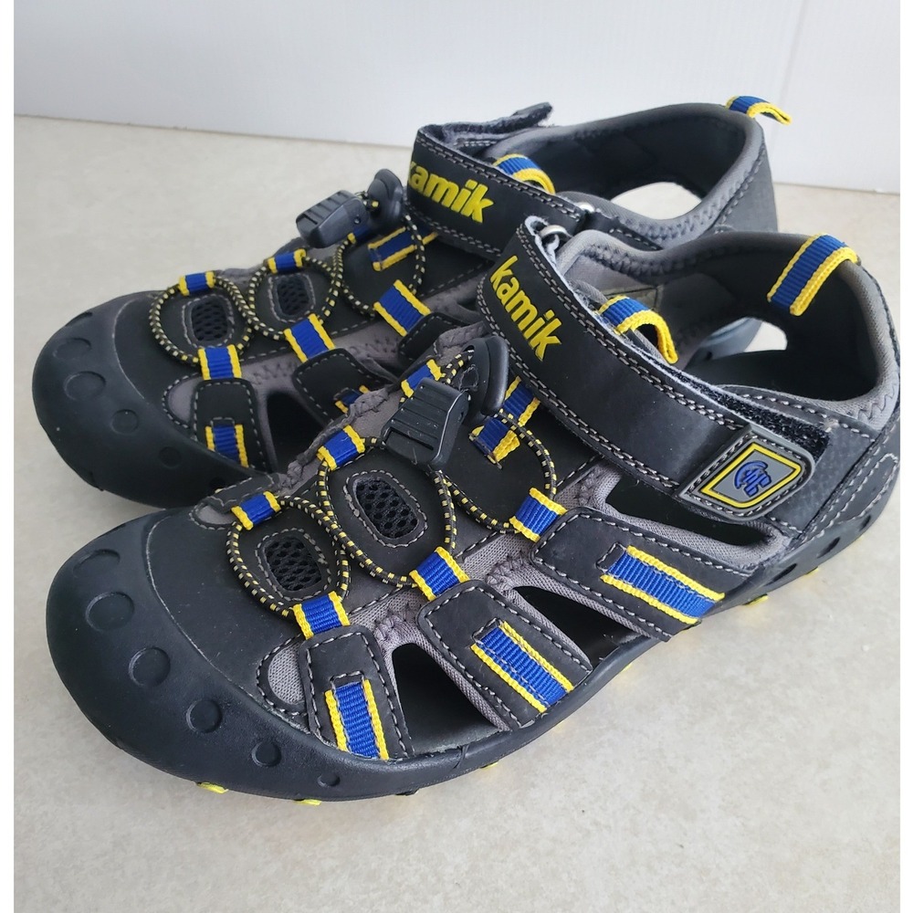 Kamik Crab Sport Sandals Charcoal Grey Blue Yellow Hiking Water Shoes Kids Sz 4